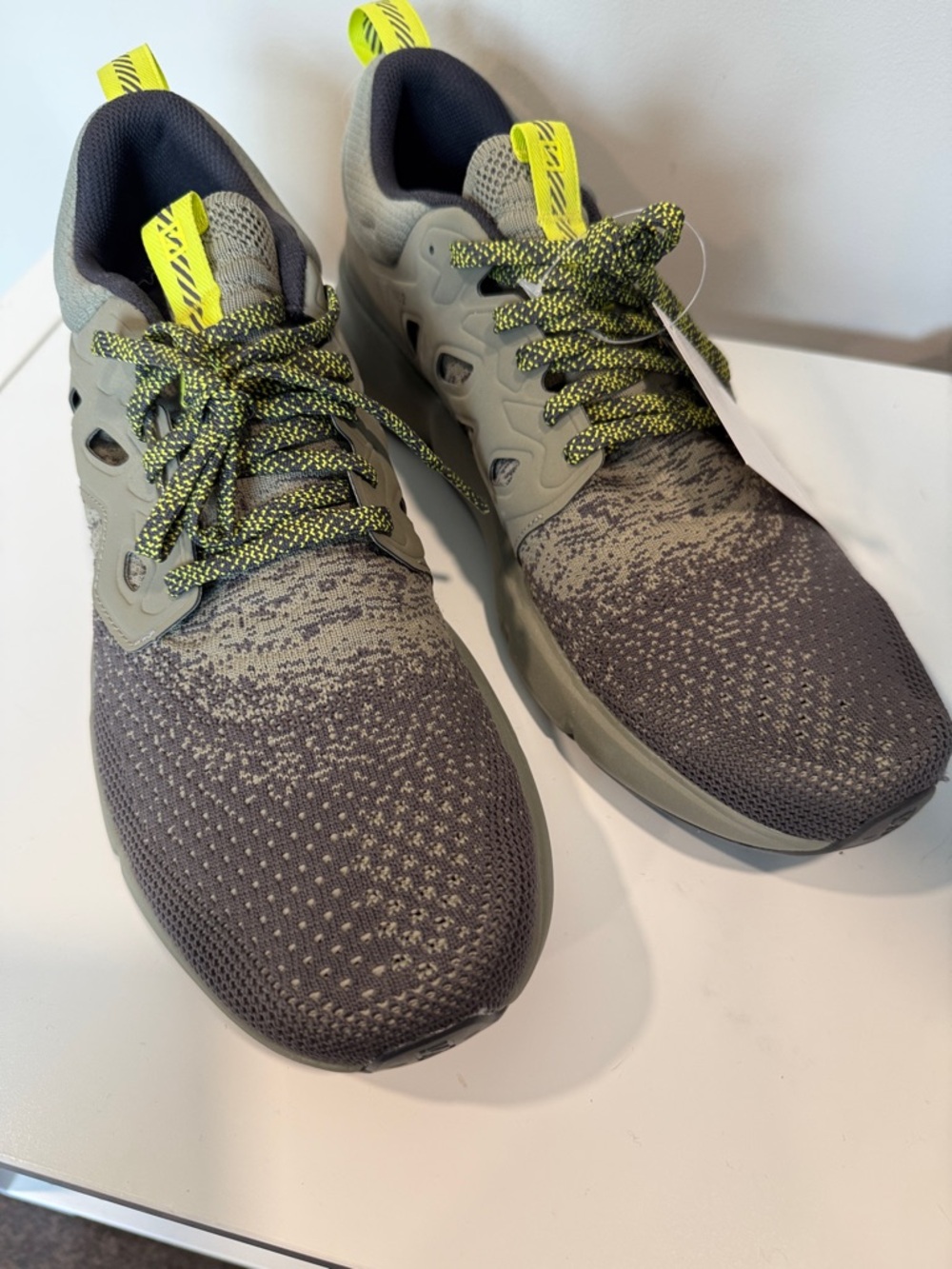 Men's Grey Knit Athletic Sneakers with Neon Yellow Accents